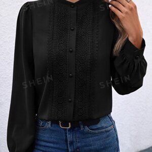 Clasi Guipure Lace Insert Lantern Long Sleeve Blouse - Size Small